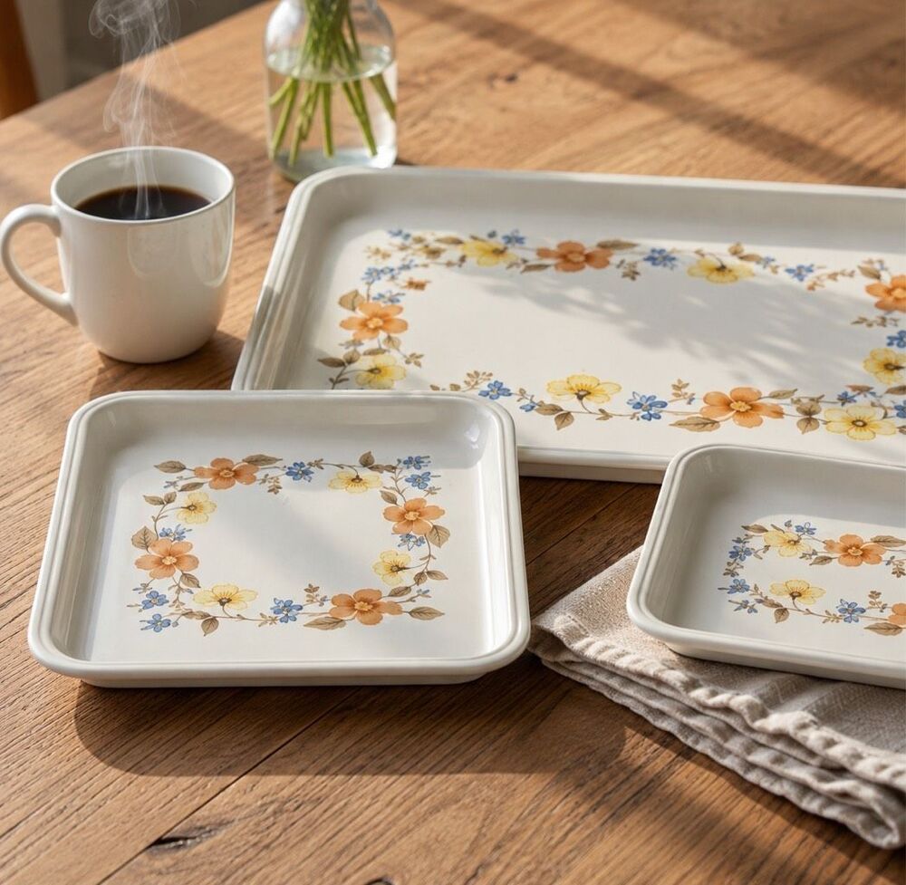 COTTAGE Vintage 3 piece Lacquerware Trays Himark Coordinates “Floral Mist